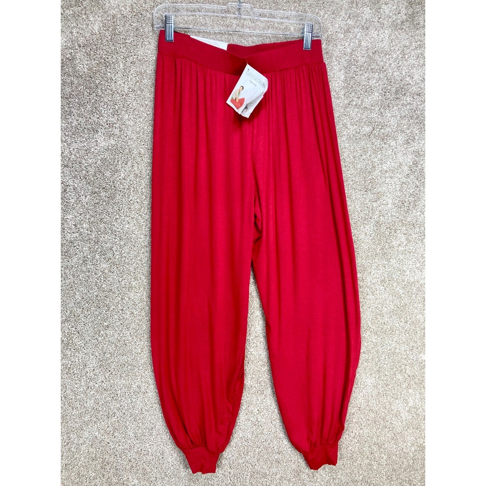 Go Colors Harem Pants Women M Cherry Red Stretch Boho Travel Comfort Pull On NEW